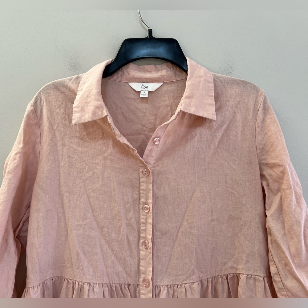Ripe Maternity Adel Button Through Linen Nursing Shirt Dress, Soft Pink, S - Picture 5 of 10